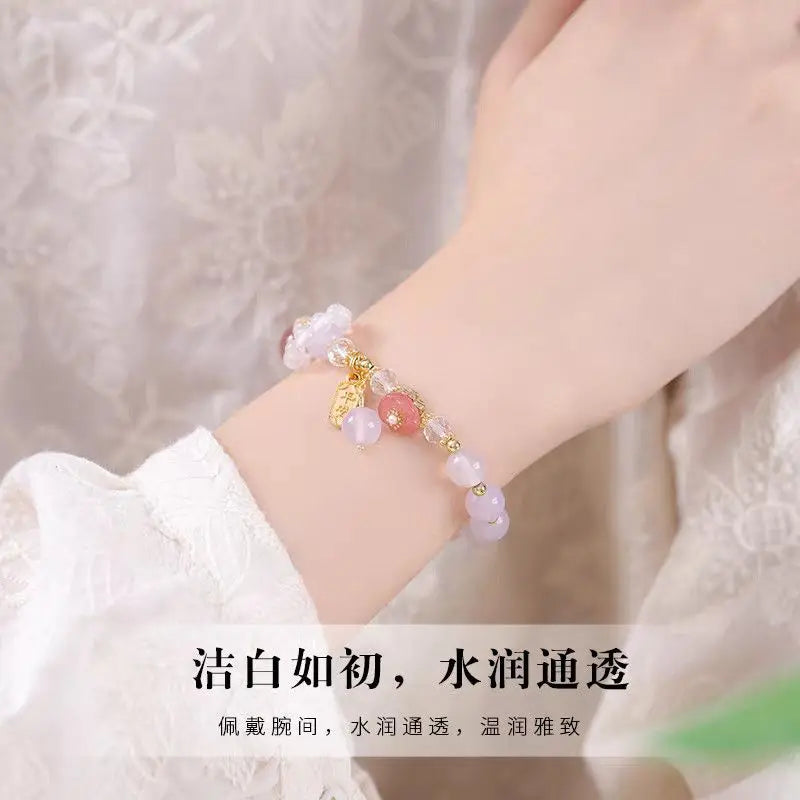 New Chinese Crystal Bracelet Strawberry Crystal Pink Bead HandString Women's Sweet Summer Fresh High-end Jewelry Girlfriend Gift