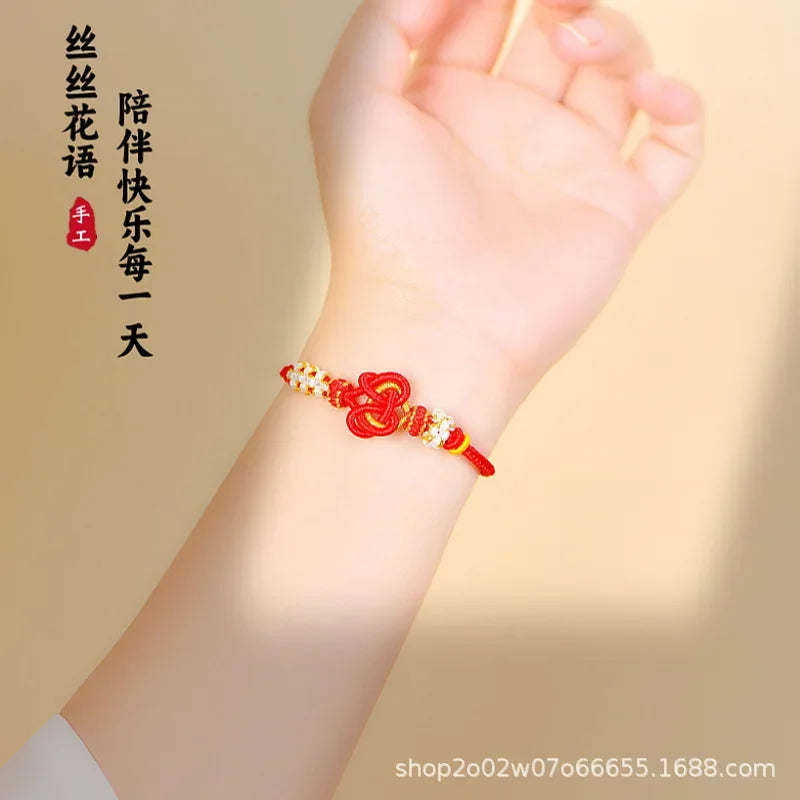 Adjustable Double-pedicle Concentric Braided Hand Rope Peach Blossom Double Knot Diy Wearable Accessories Lucky Bead Bracelet