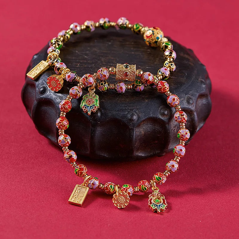Beijing Yong Temple Incense Blessing Beads Genuine Cloisonne Bracelet Enamel Craft Copper Cloisonne Lucky Hand String Boutique