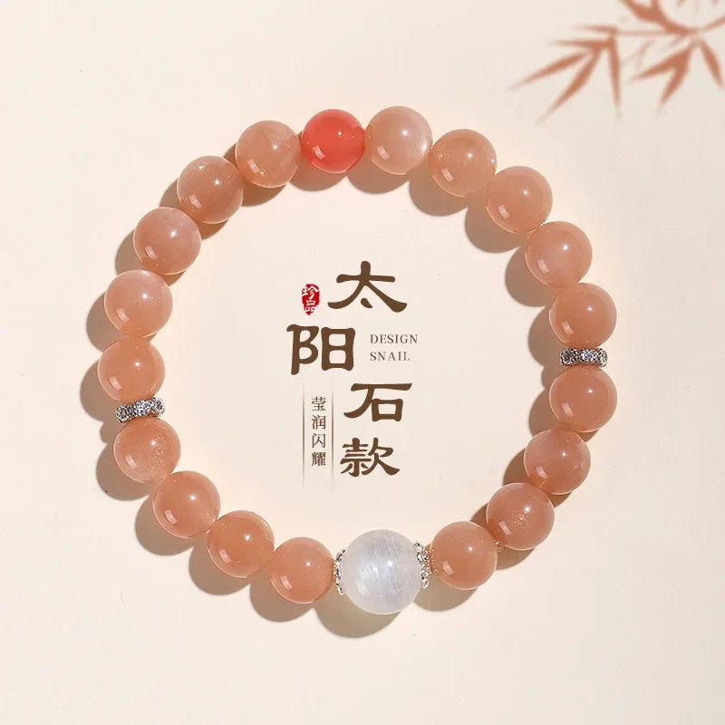 Chinese Style Sun Stone Double Circle Beaded Bracelet Women's Fresh Sweet White Crystal Lotus Hand String Girlfriends INS Gifts