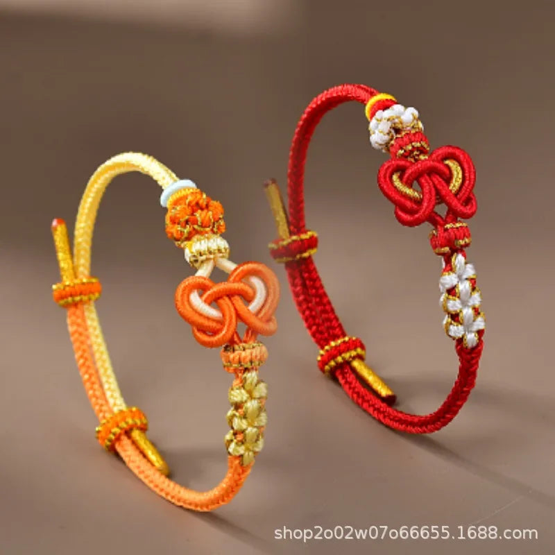 Adjustable Double-pedicle Concentric Braided Hand Rope Peach Blossom Double Knot Diy Wearable Accessories Lucky Bead Bracelet