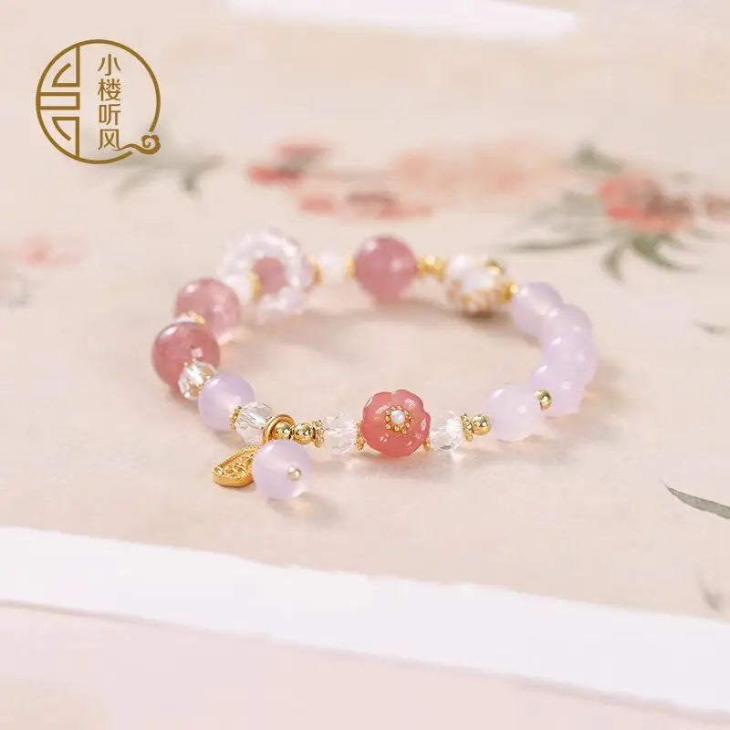 New Chinese Crystal Bracelet Strawberry Crystal Pink Bead HandString Women's Sweet Summer Fresh High-end Jewelry Girlfriend Gift