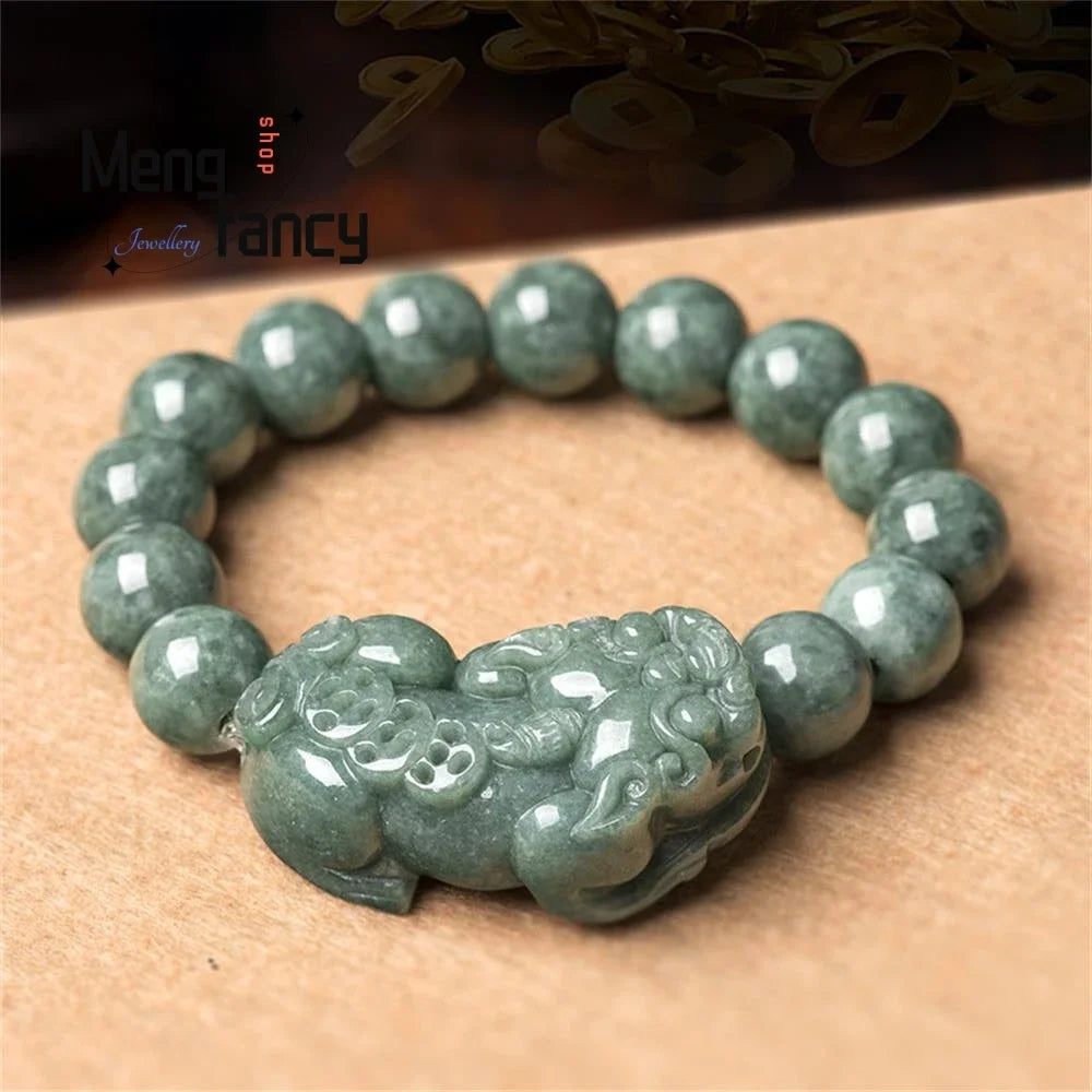 Natural A-goods Jadeite Money Fortune Pixiu Bracelet Retro Simple Exquisite Best Selling Mascots Fashion Jewelry Holiday Gift