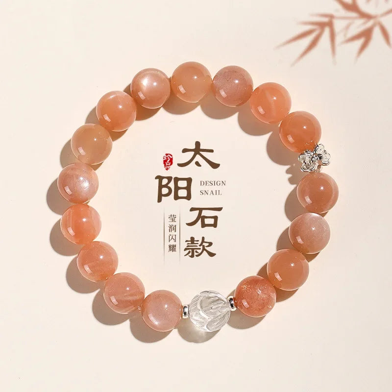 Chinese Style Sun Stone Double Circle Beaded Bracelet Women's Fresh Sweet White Crystal Lotus Hand String Girlfriends INS Gifts