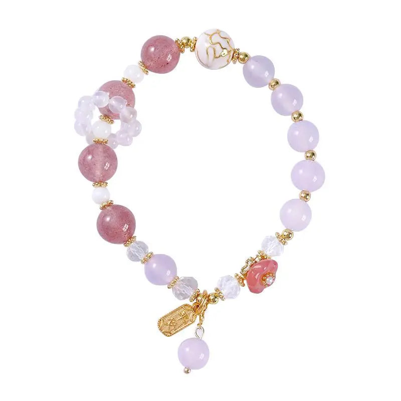 New Chinese Crystal Bracelet Strawberry Crystal Pink Bead HandString Women's Sweet Summer Fresh High-end Jewelry Girlfriend Gift