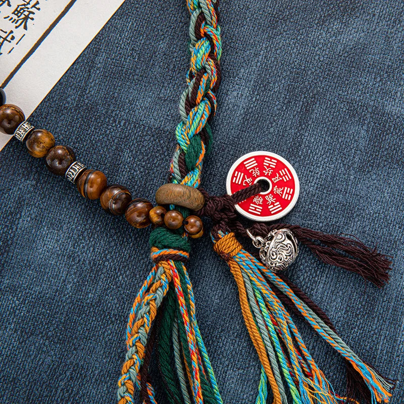 Tibetan Natural Flint Bracelet Ins Chinese Style Mountain Ghost Copper Money Hand Rope Li Huowang Vintage Tassel Woven Bracelet