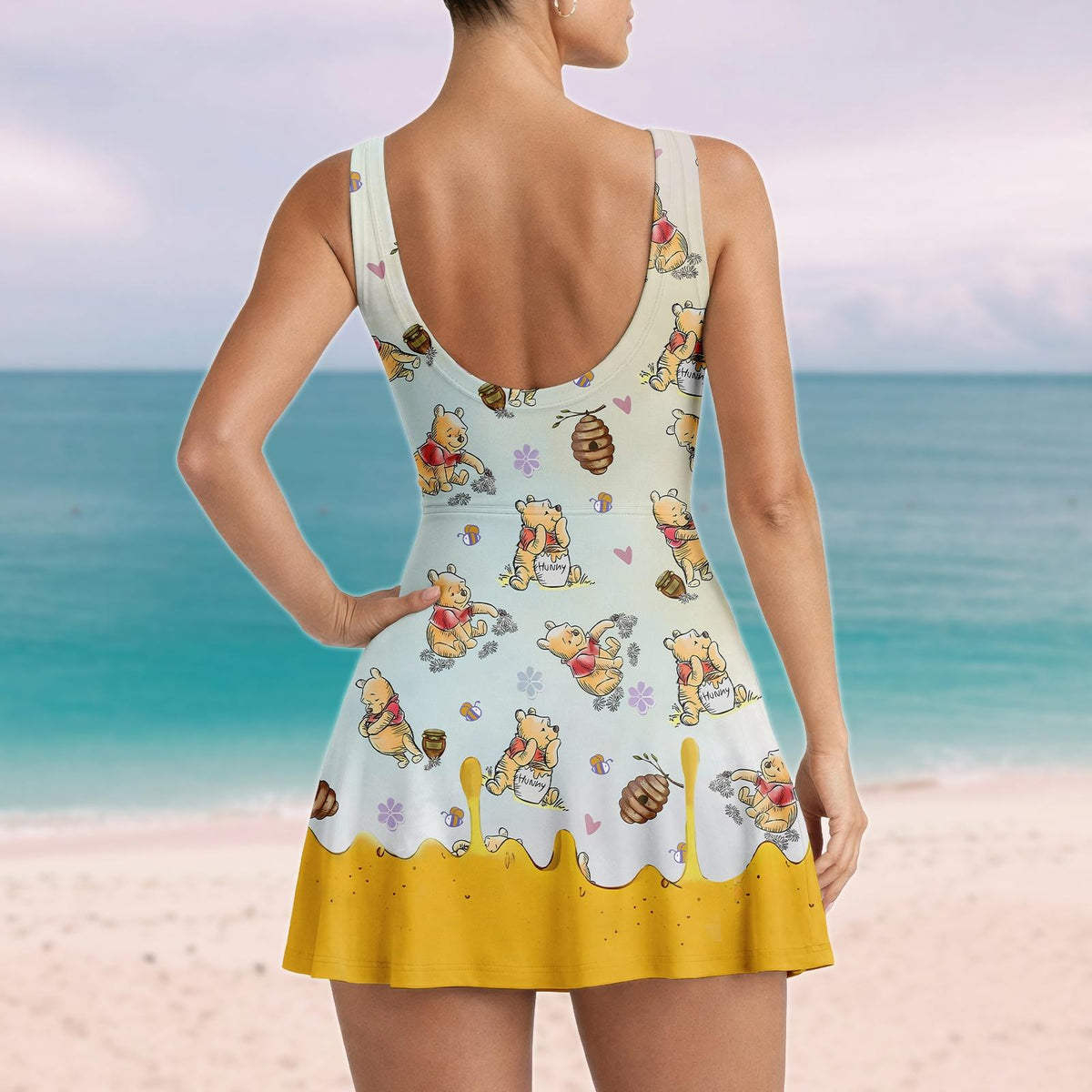 Retro Pooh With Honey Tennis Dress Skirt, Winnie The Pooh Women Dress, Disney Trip Dress Outfit, Classic Pooh Bear Dress Skirt For Her