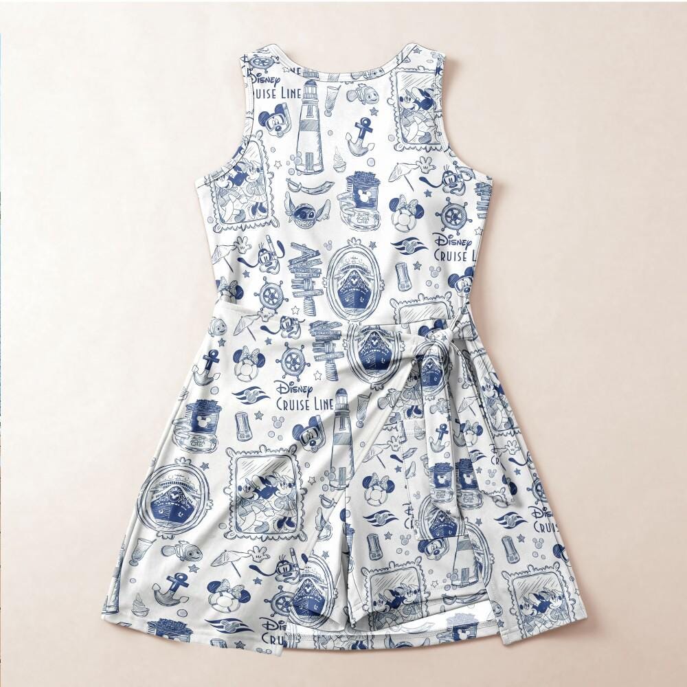 Classic Blue Sketch Disney Cruise Line Tennis Dress, DCL Nautical Mickey Minnie Stitch Outfit, Castaway Cay Vacation RunDisney Summer Skort