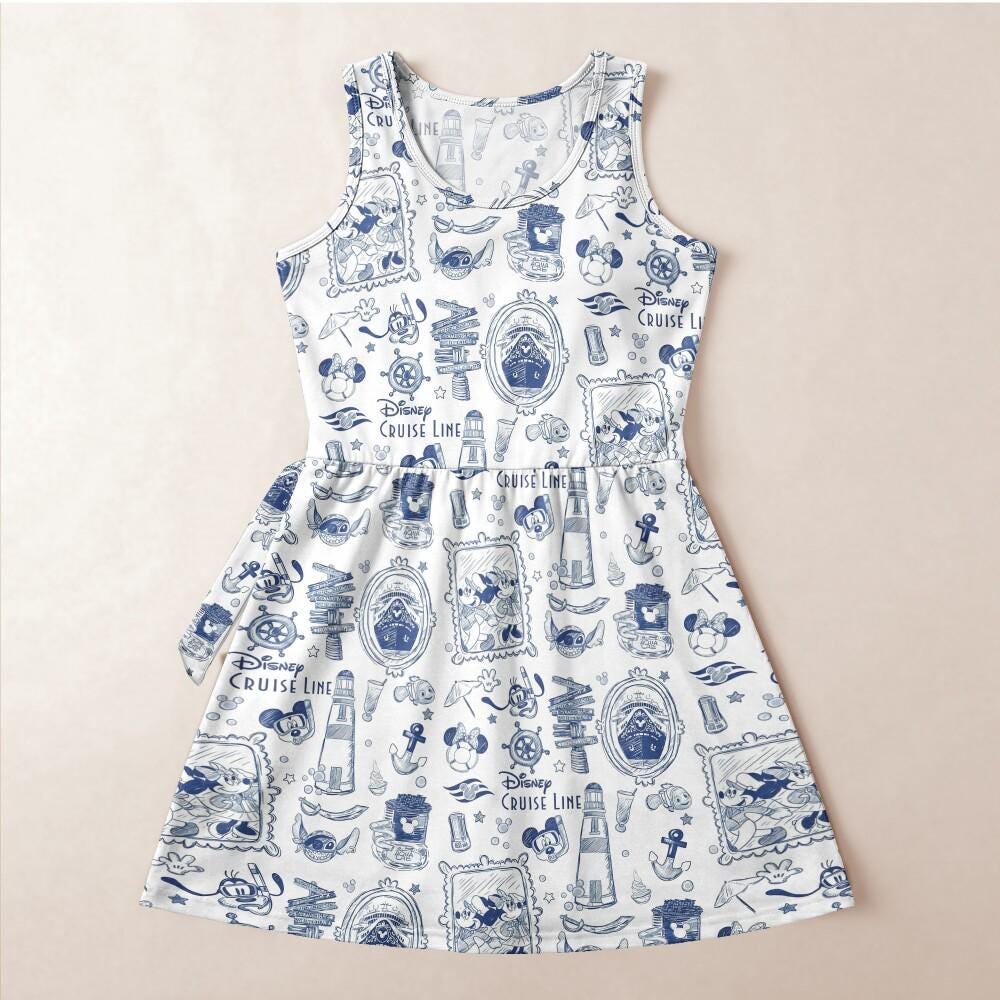 Classic Blue Sketch Disney Cruise Line Tennis Dress, DCL Nautical Mickey Minnie Stitch Outfit, Castaway Cay Vacation RunDisney Summer Skort