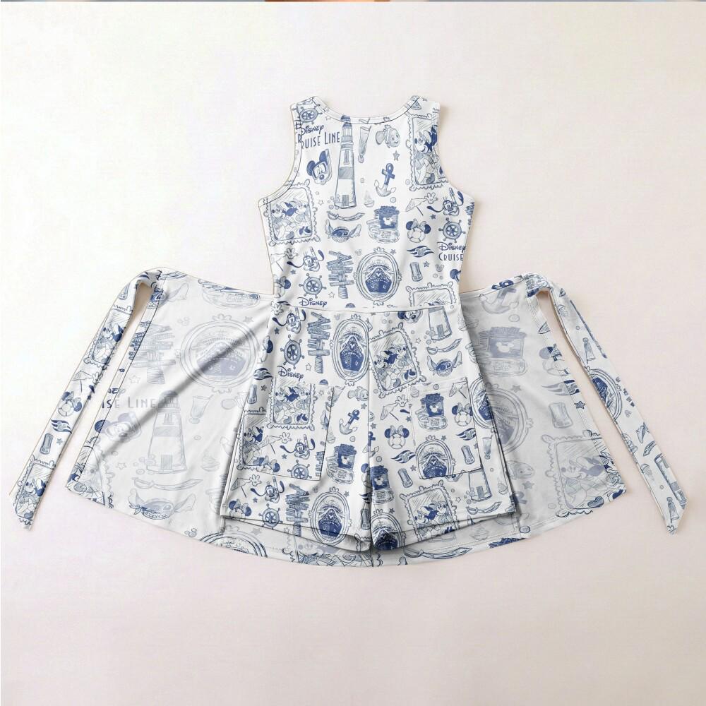 Classic Blue Sketch Disney Cruise Line Tennis Dress, DCL Nautical Mickey Minnie Stitch Outfit, Castaway Cay Vacation RunDisney Summer Skort