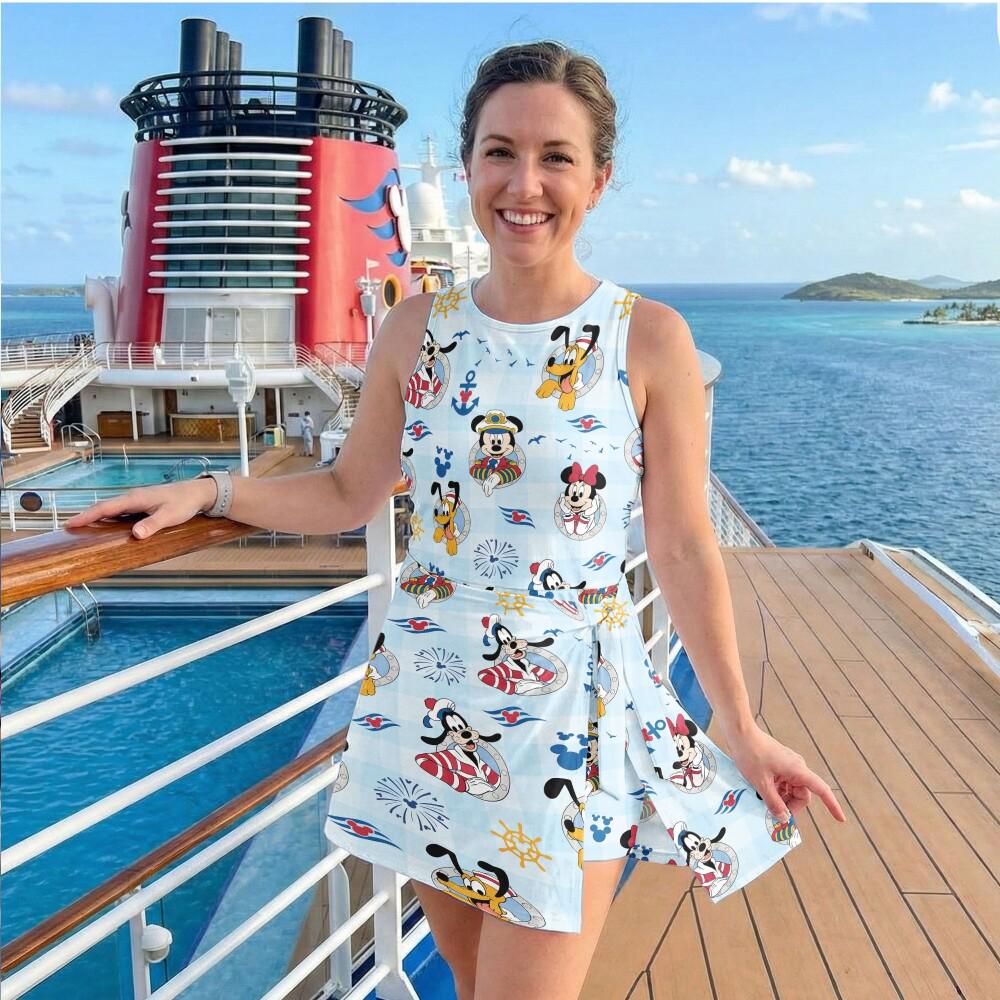 Blue Plaid Sailor Tennis Dress, Mickey Mouse Disney Cruise Skort, Nautical Castaway Cay Outfit, Wish Vacation Wear Running