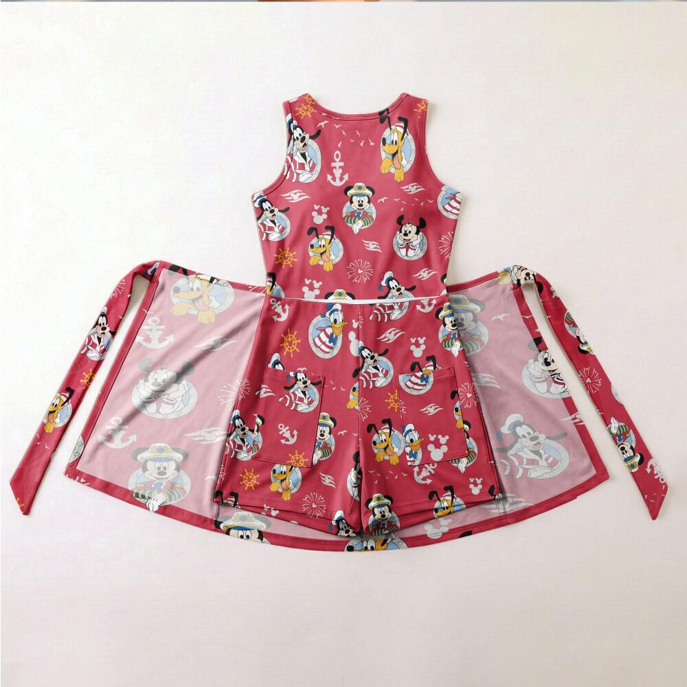 Vibrant Red Nautical Mickey and Friends Tennis Dress, DCL Pirate Night Porthole Outfit, Disney Cruise Line Sailing Summer Vacation Skort