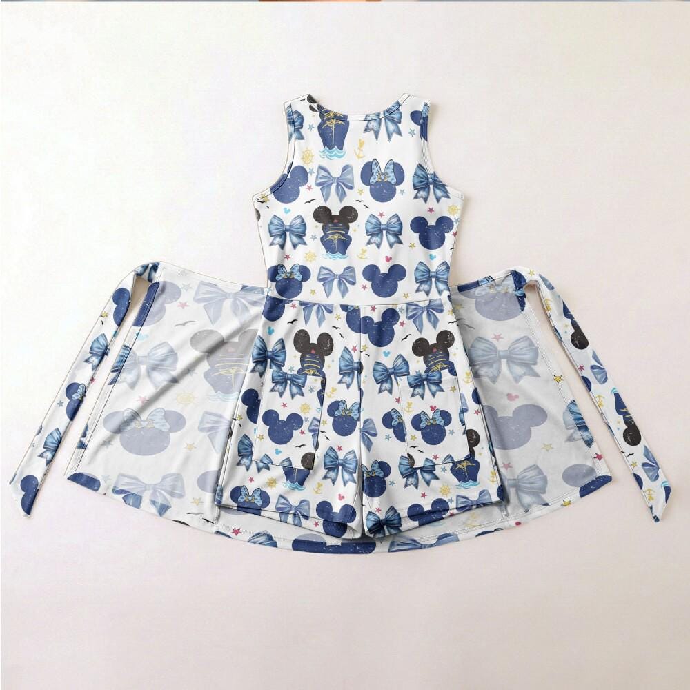 Minimalist White Mickey Ship Nautical Tennis Dress, Blue Ribbon Anchor DCL Outfit, Disney Cruise Line Summer Vacation Skort Activewear Gift