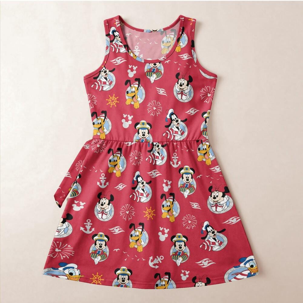 Vibrant Red Nautical Mickey and Friends Tennis Dress, DCL Pirate Night Porthole Outfit, Disney Cruise Line Sailing Summer Vacation Skort