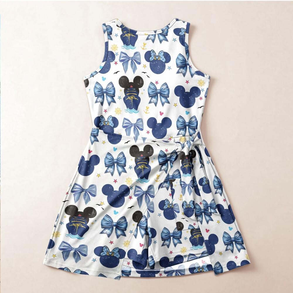 Minimalist White Mickey Ship Nautical Tennis Dress, Blue Ribbon Anchor DCL Outfit, Disney Cruise Line Summer Vacation Skort Activewear Gift