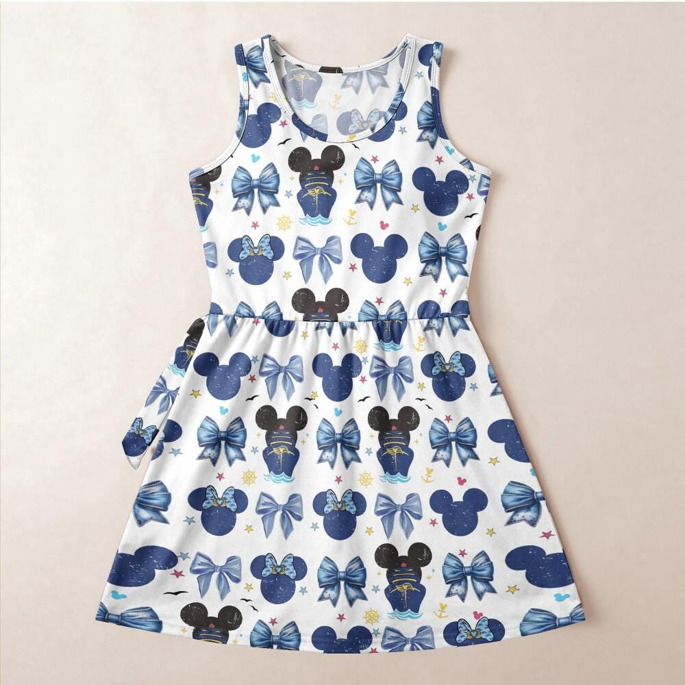 Minimalist White Mickey Ship Nautical Tennis Dress, Blue Ribbon Anchor DCL Outfit, Disney Cruise Line Summer Vacation Skort Activewear Gift