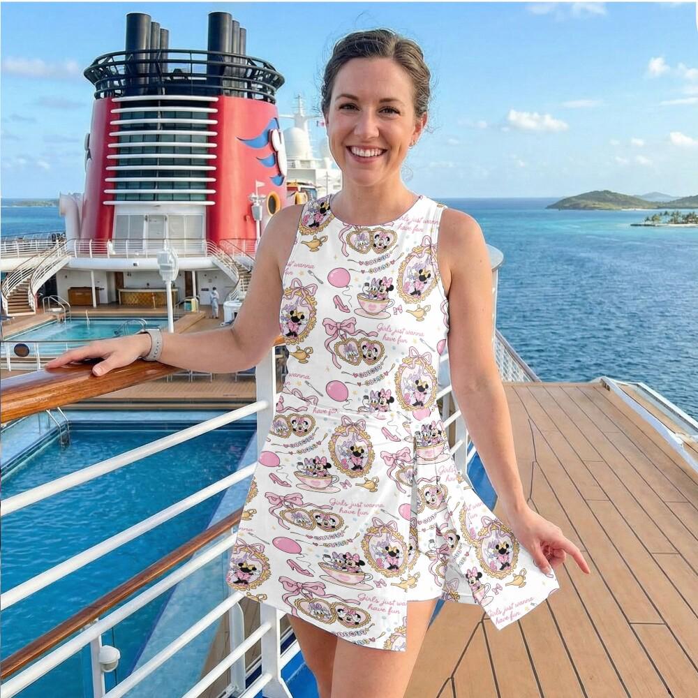 Whimsical Minnie Daisy Ride Tennis Dress, Tea Cups Carousel Design Skort Outfit, Magic Kingdom Summer Vacation Mothers Day Birthday Gear