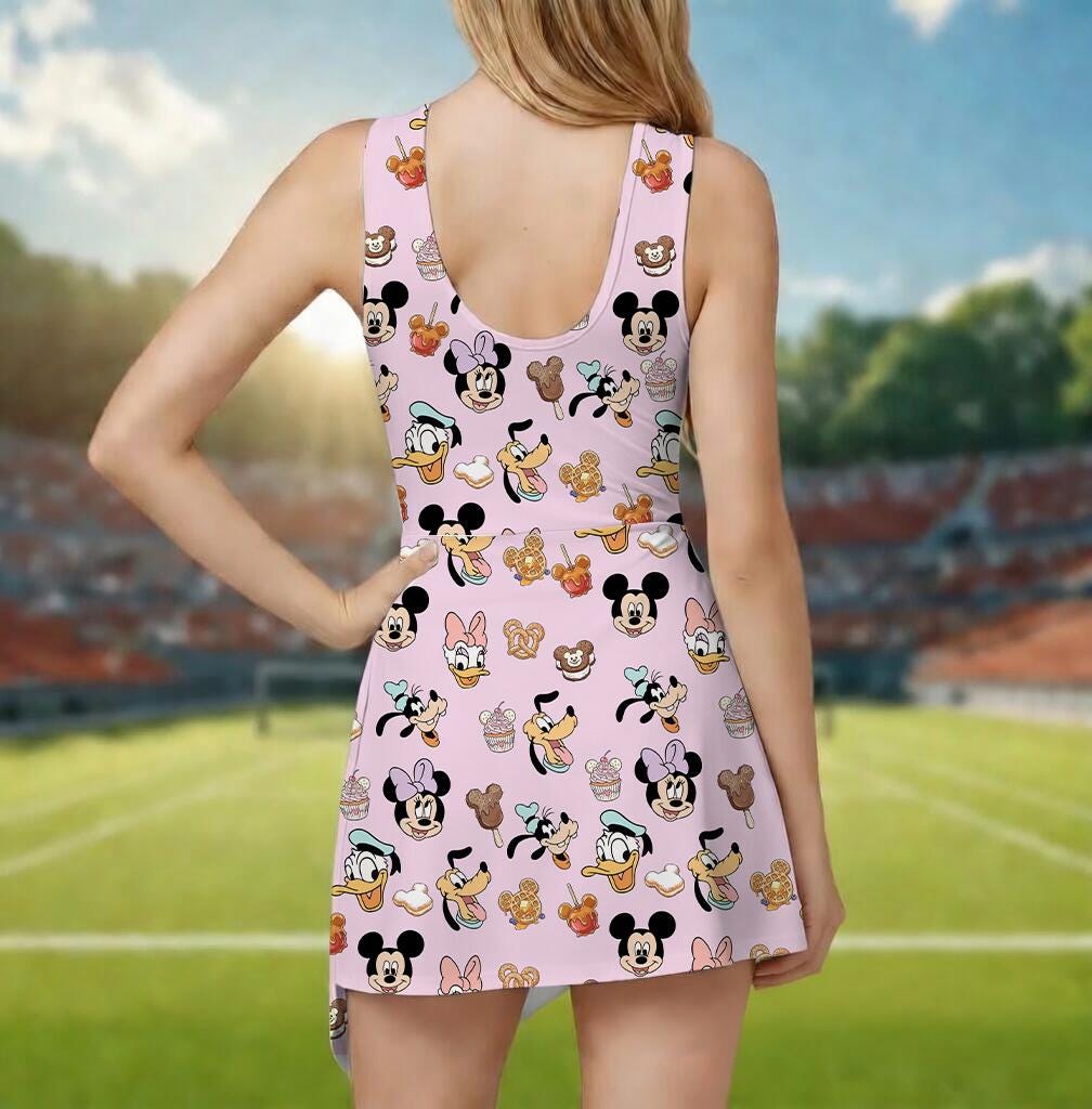 Retro Mickey And Friends Tennis Skirt, Disney Snacks Tennis Skirt, Magic Kingdom Disney Cruise Print Tie-Front Tennis Dress, Womens Dress