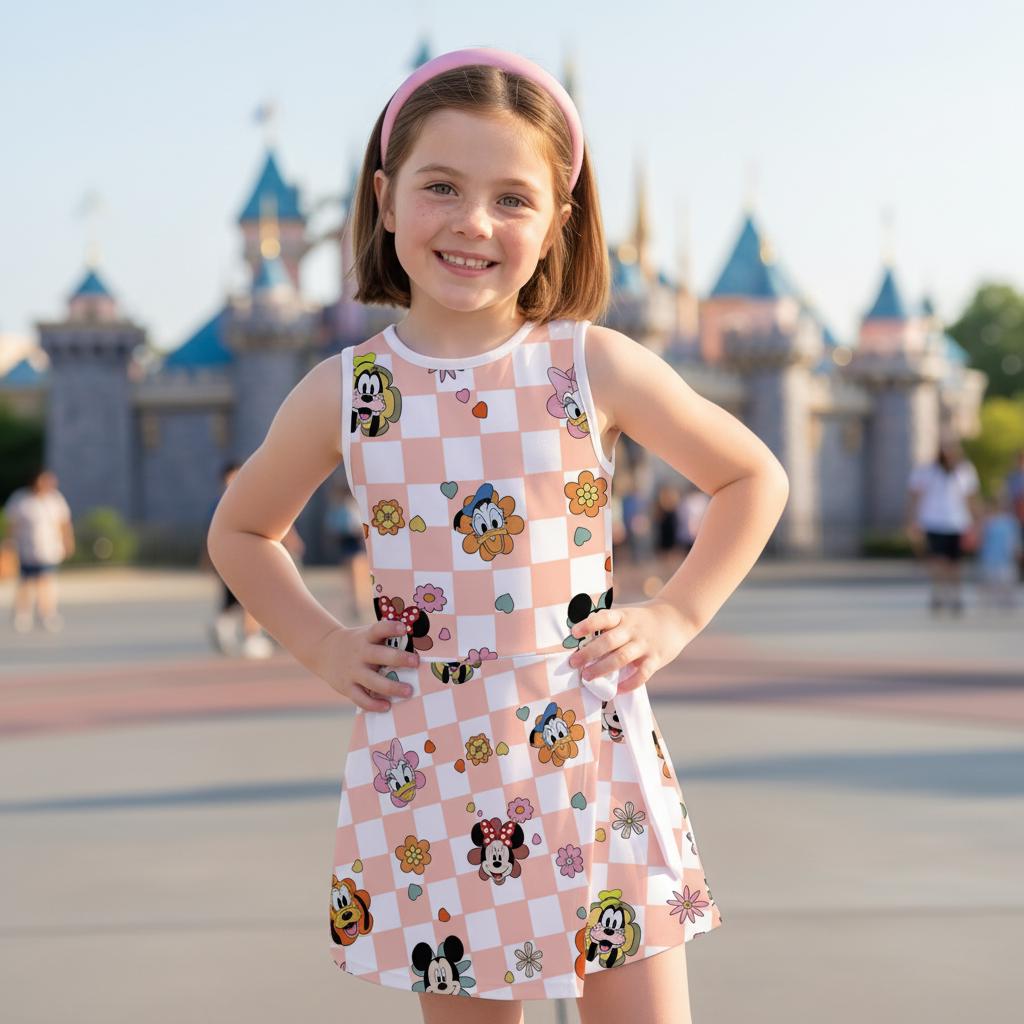 Mickey and Friends Checkered Tennis Dress, Disney Character Print Women Dress