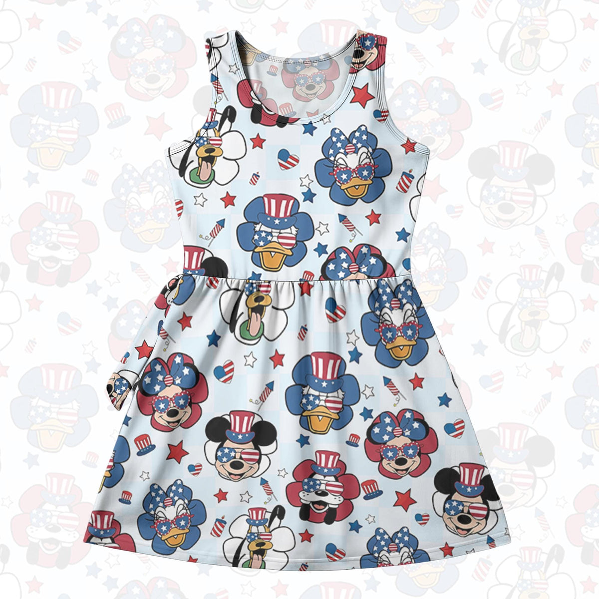 Retro Mickey And Friends 4th Of July Tennis Skirt, Disney Independence Day Skirt, Magic Kingdom 250 Years Of Freedom Tie-Front Tennis Dress