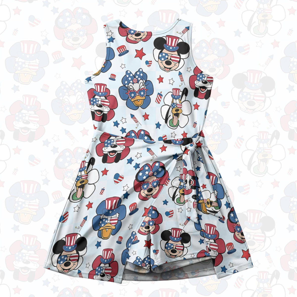 Retro Mickey And Friends 4th Of July Tennis Skirt, Disney Independence Day Skirt, Magic Kingdom 250 Years Of Freedom Tie-Front Tennis Dress