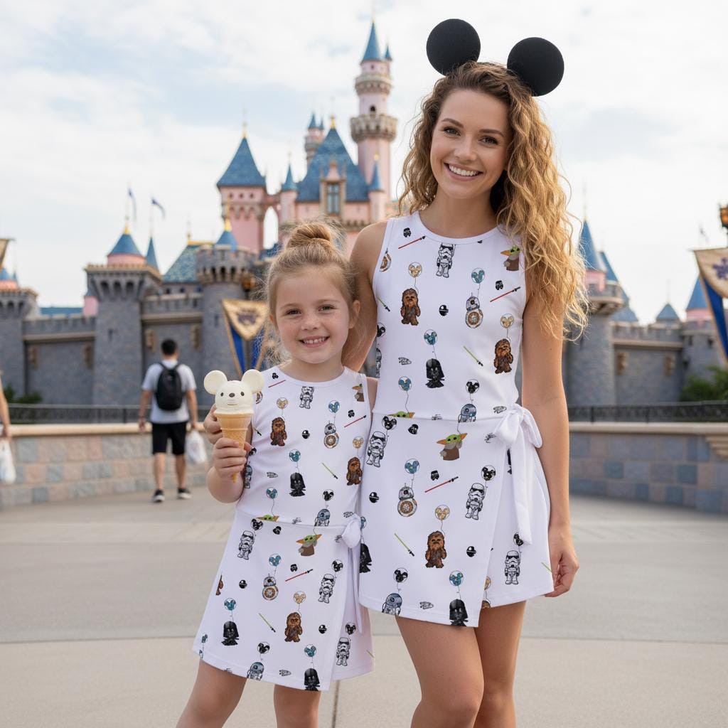 Colorful Star Wars Balloon Tennis Dress, Baby Yoda Darth Vader Chewbacca Apparel Disney Trip