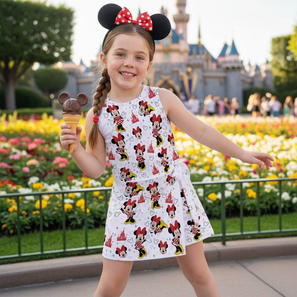 Minnie Mouse Disney Castle Tennis Dress, Red Bow & Magical Castle Kids Activewear, Disney Summer Outfit