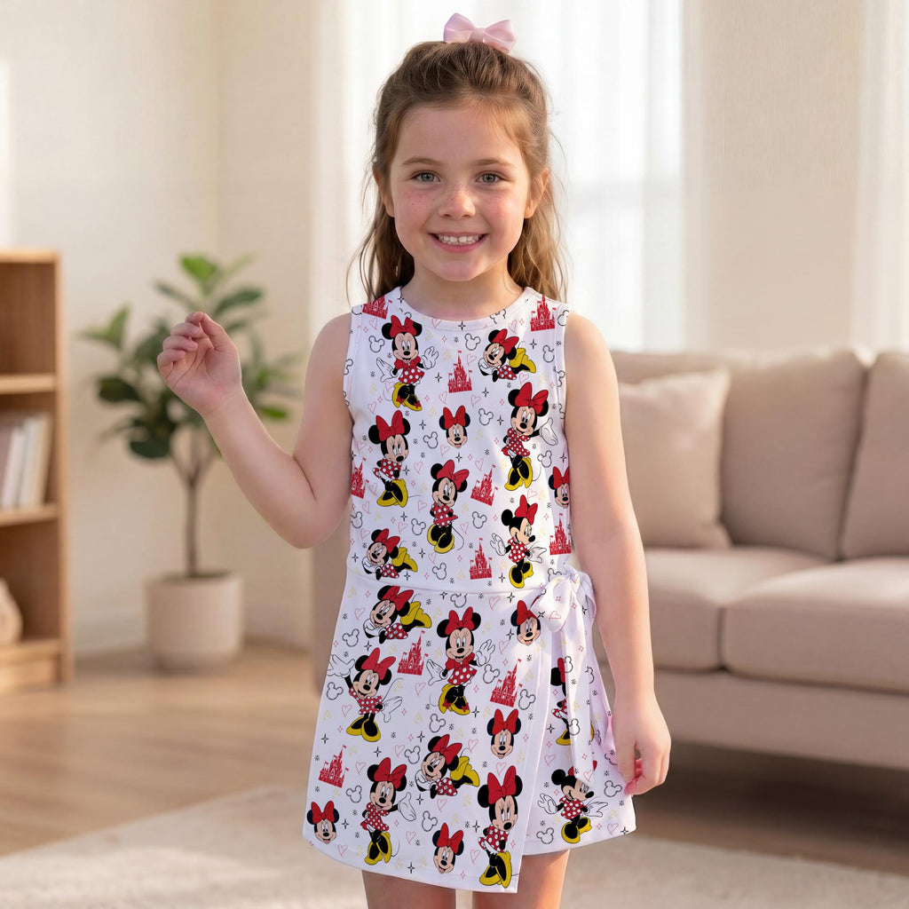 Minnie Mouse Disney Castle Tennis Dress, Red Bow & Magical Castle Kids Activewear, Disney Summer Outfit