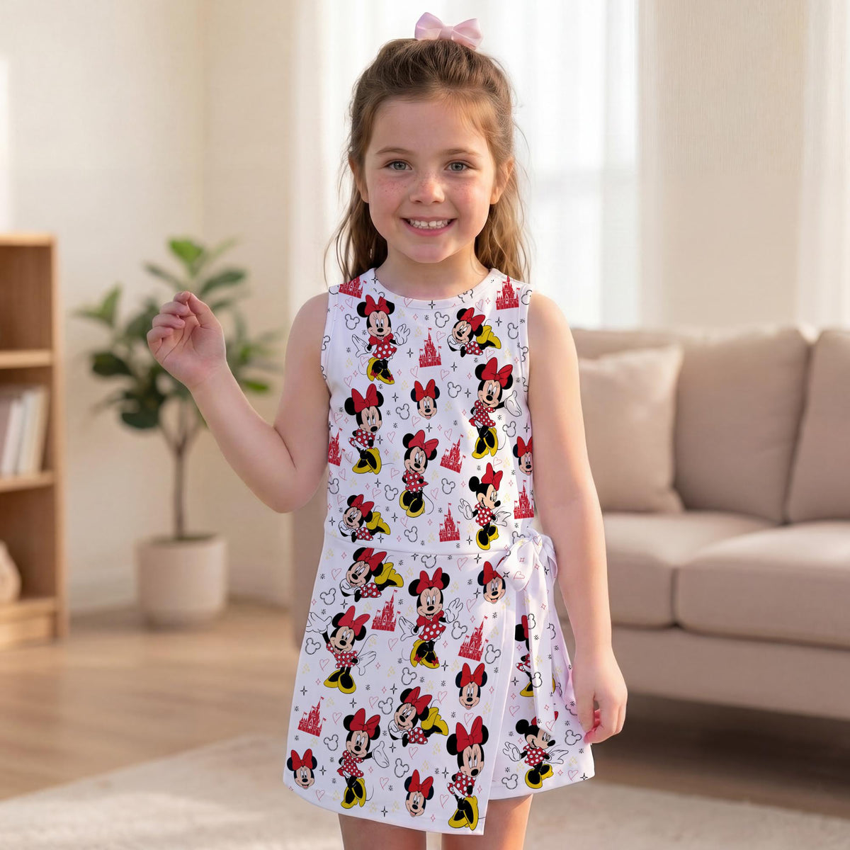 Minnie Mouse Disney Castle Tennis Dress, Red Bow & Magical Castle Kids Activewear, Disney Summer Outfit