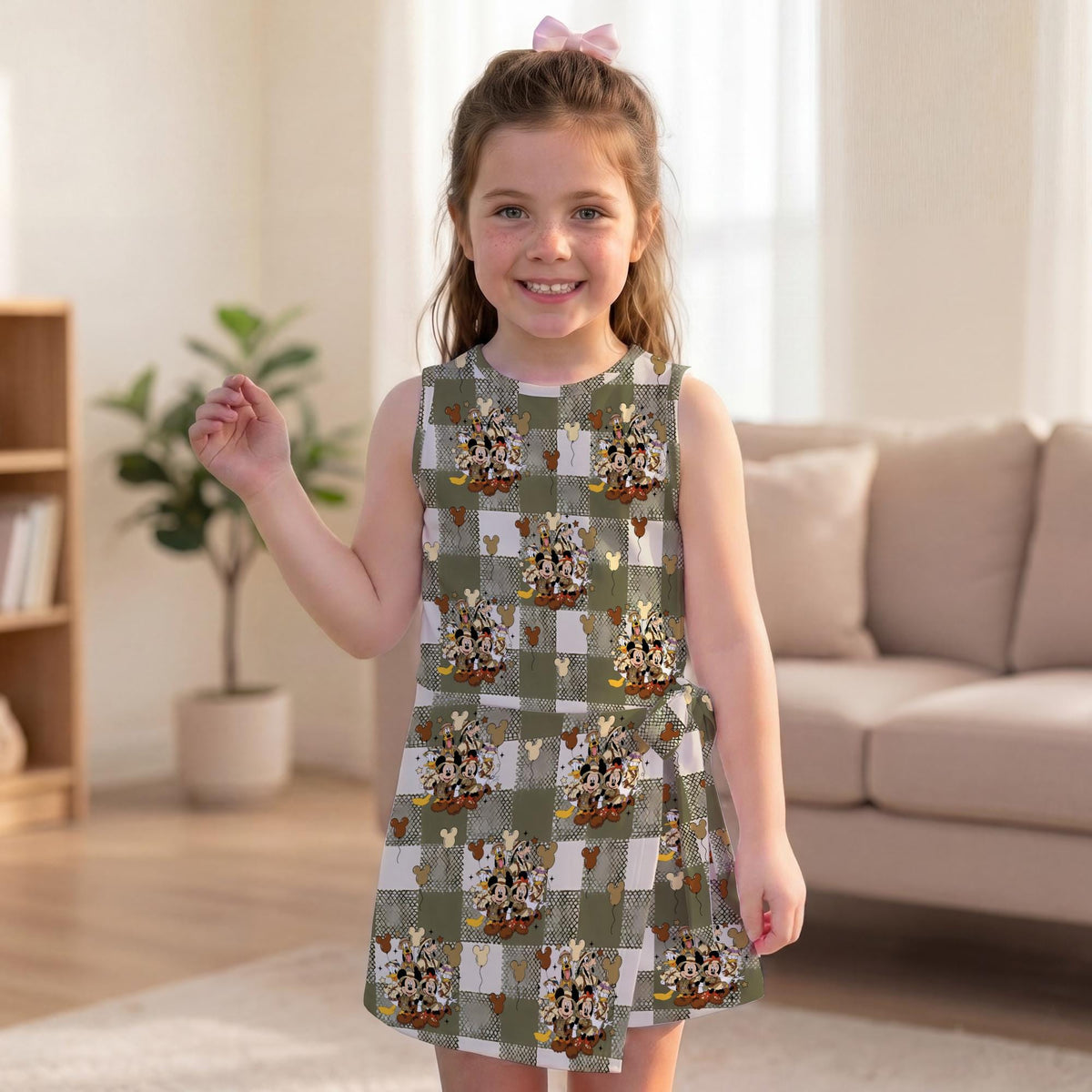 Mickey and Friends Safari Adventure Tennis Dress, Girls Olive Gingham Jungle Explorer Dress, Animal Kingdom Sportswear
