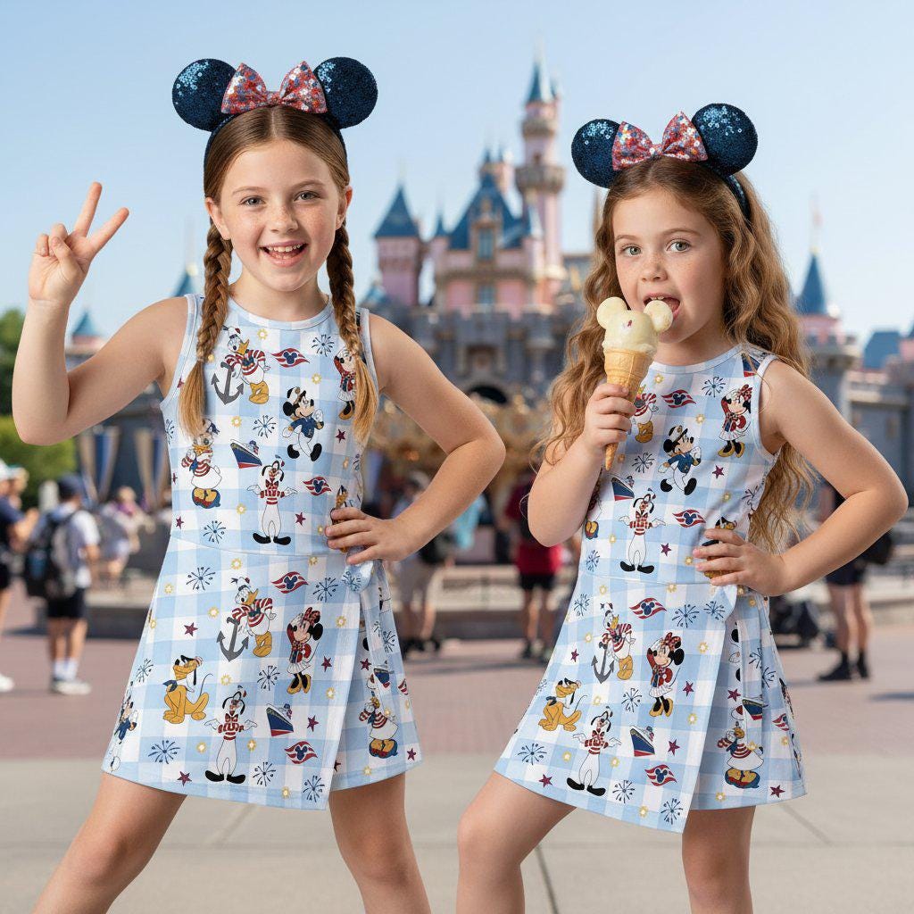 Mickey and Friends Nautical Sailor Tennis Dress, Disney Cruise Line Skort Dress, Kids Gingham Sportswear