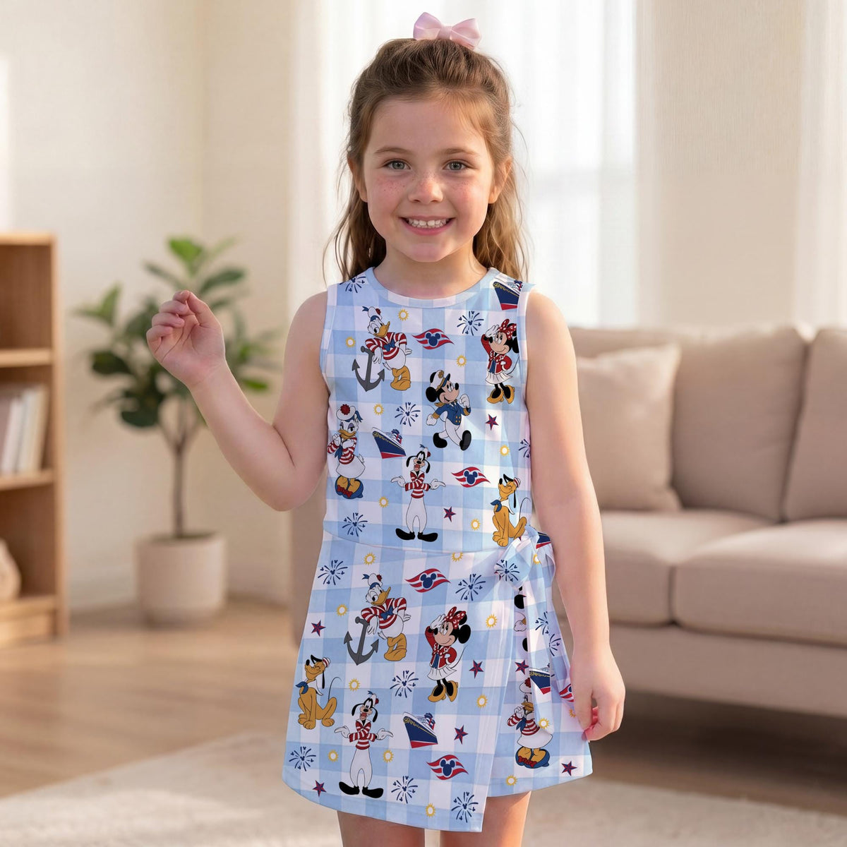 Mickey and Friends Nautical Sailor Tennis Dress, Disney Cruise Line Skort Dress, Kids Gingham Sportswear