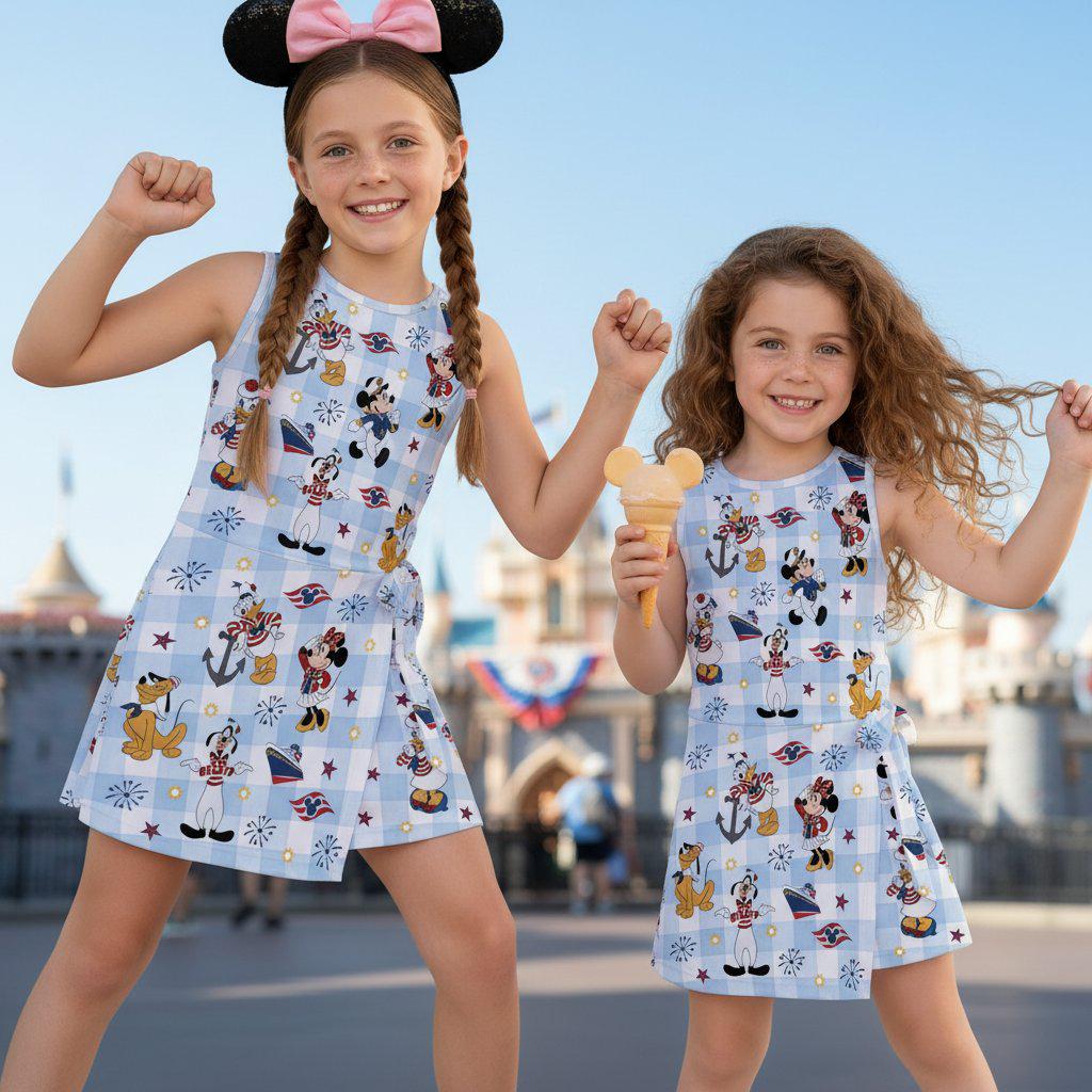 Mickey and Friends Nautical Sailor Tennis Dress, Disney Cruise Line Skort Dress, Kids Gingham Sportswear