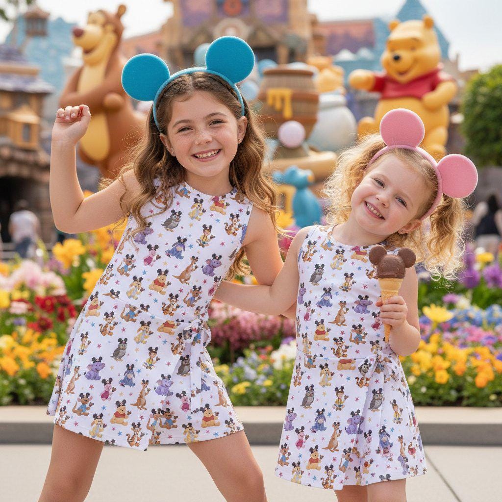 Winnie the Pooh Matching Mommy and Me Tennis Dress, Disney Mom and Daughter Outfits, Pooh Bear and Friends Apparel
