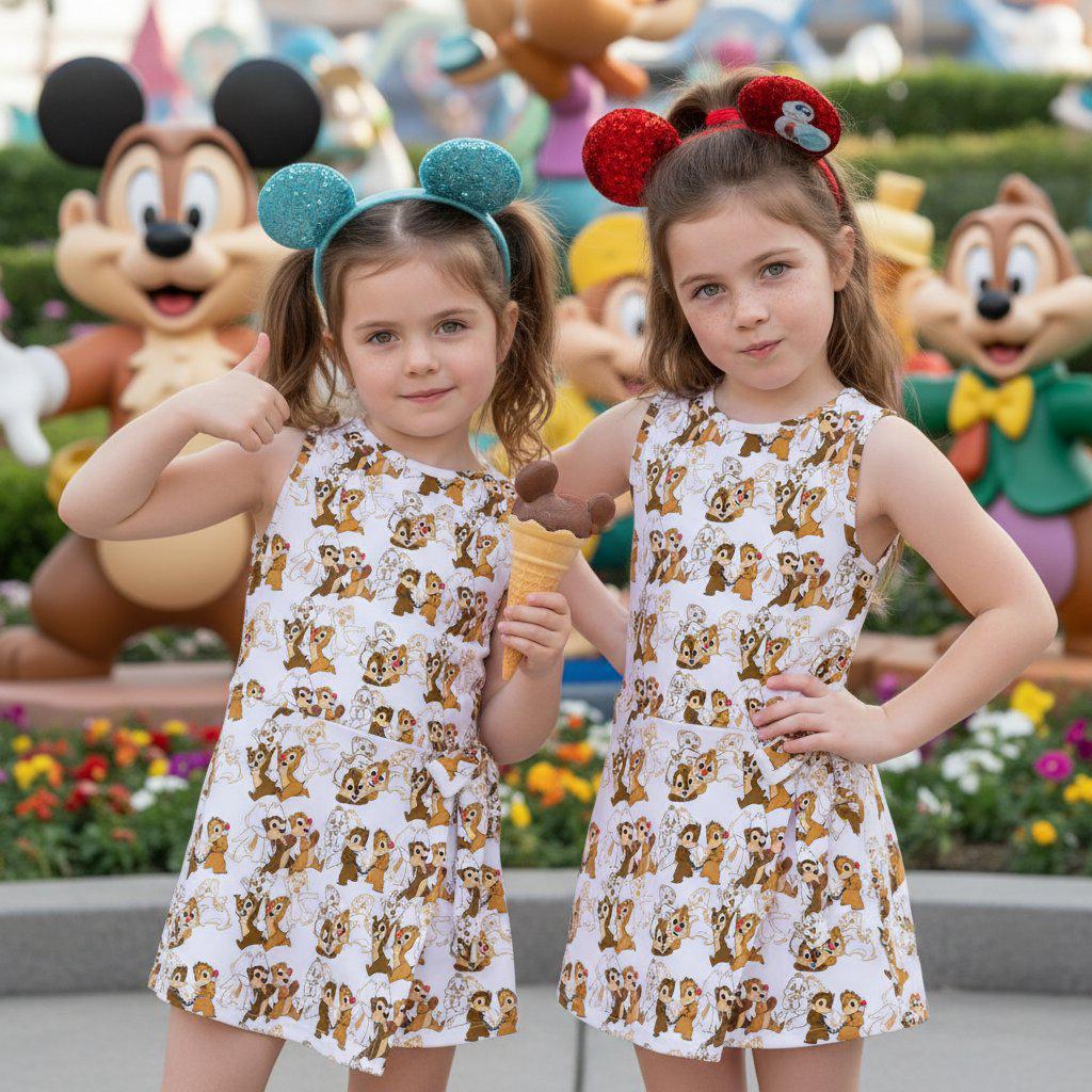 Chip 'n Dale Pattern Girls Dress, Disney Chipmunks Activewear Skirt, Disneyland Vacation Girl Sports Dress
