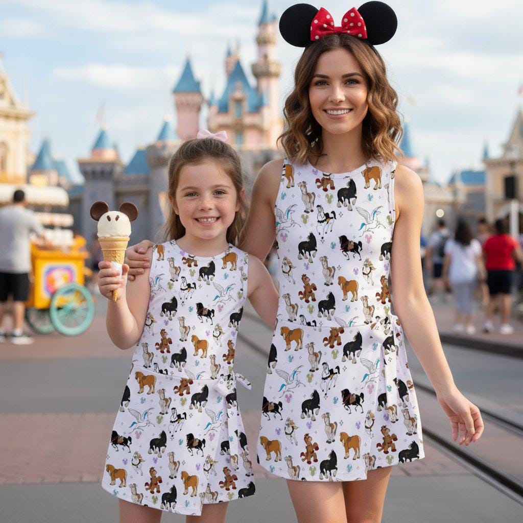 Disney Horses Matching Mother Daughter Dresses, Maximus Pegasus Bullseye Print Outfit, Horses Lover Gift