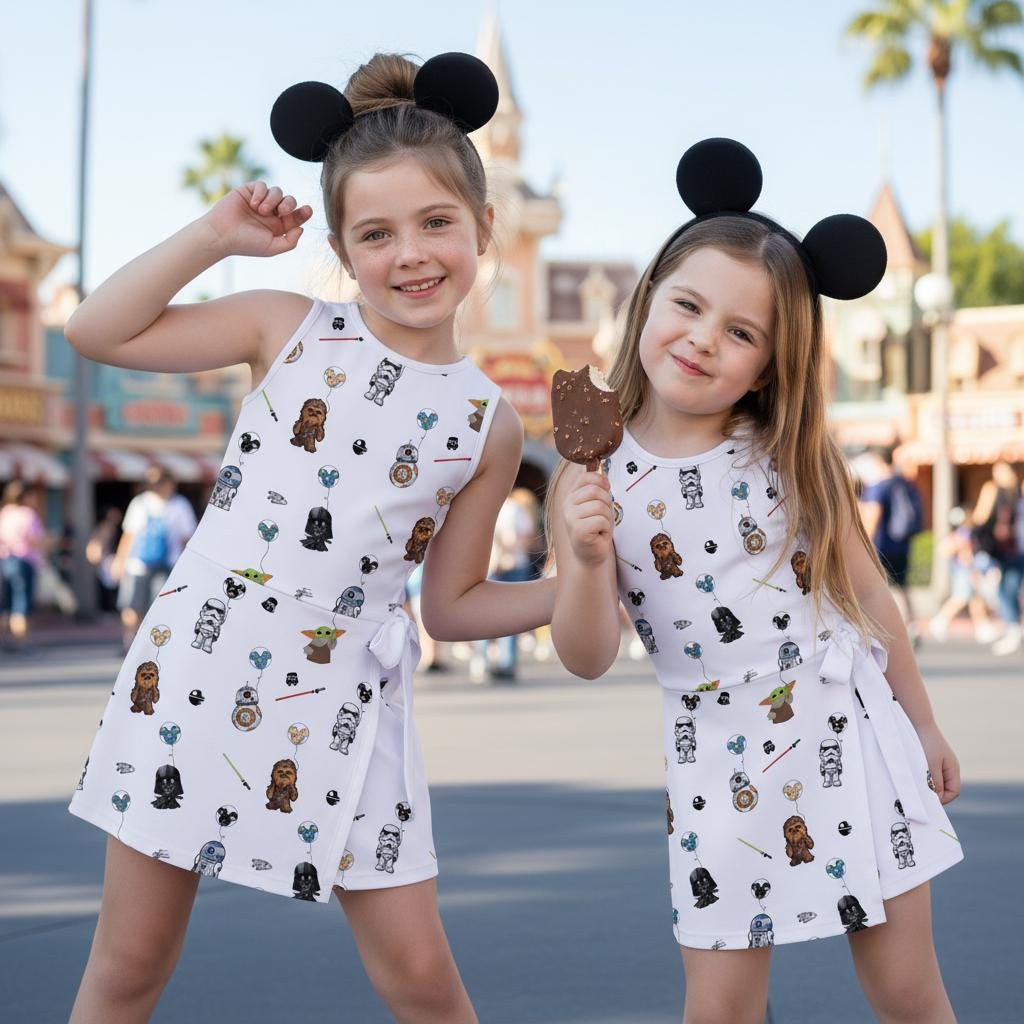 Colorful Star Wars Balloon Tennis Dress, Baby Yoda Darth Vader Chewbacca Apparel Disney Trip