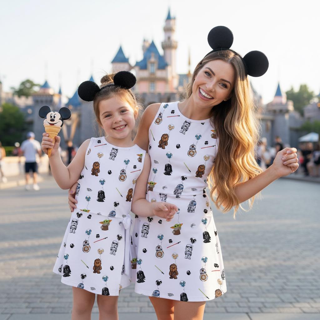 Colorful Star Wars Balloon Tennis Dress, Baby Yoda Darth Vader Chewbacca Apparel Disney Trip
