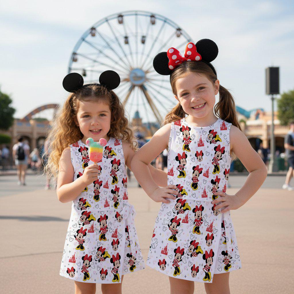 Minnie Mouse Disney Castle Tennis Dress, Red Bow & Magical Castle Kids Activewear, Disney Summer Outfit
