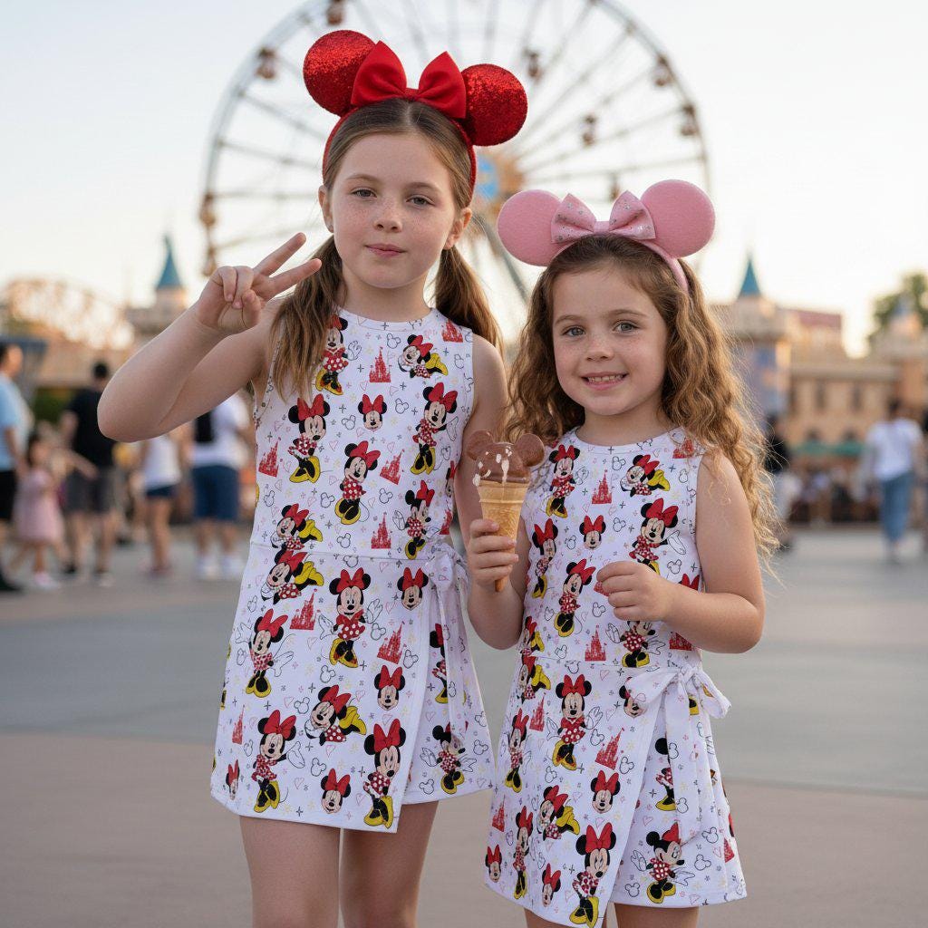 Minnie Mouse Disney Castle Tennis Dress, Red Bow & Magical Castle Kids Activewear, Disney Summer Outfit