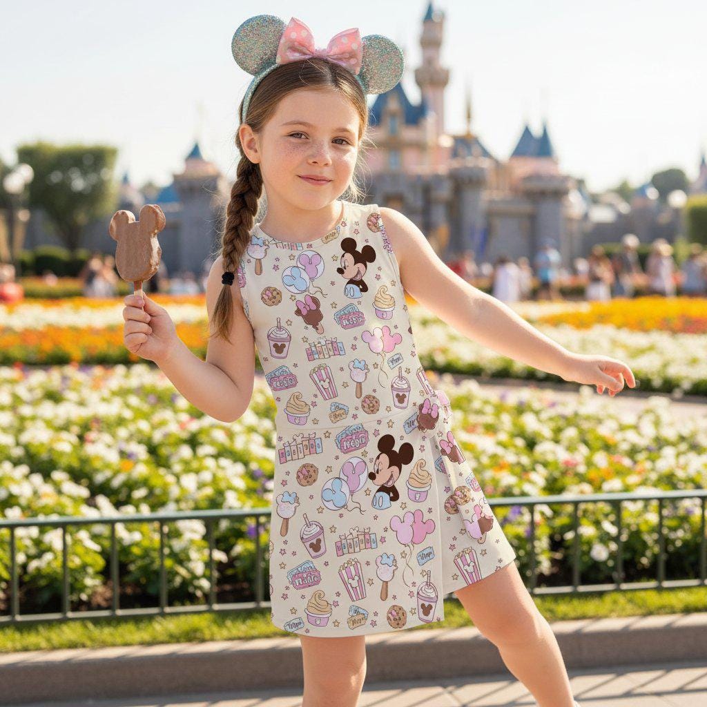 Mickey Mouse Snacks Pattern Tennis Dress, Disney Food Lover Gift, Magical Theme Park Outfit