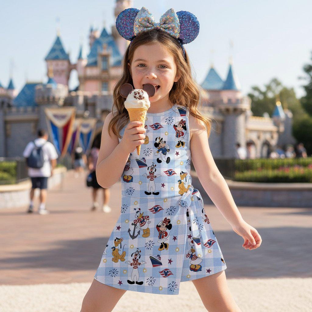 Mickey and Friends Nautical Sailor Tennis Dress, Disney Cruise Line Skort Dress, Kids Gingham Sportswear