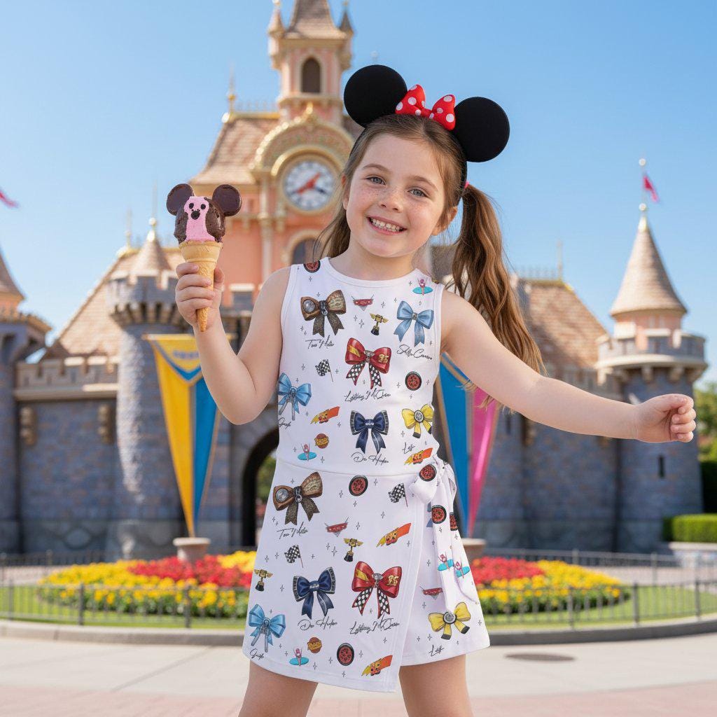 Watercolor Bows Disney Cars Tennis Dress, Lightning McQueen Mater Doc Hudson Sally Sportswear, Toddler Racing Fan Skort Dress