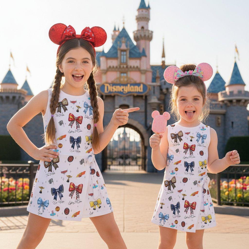 Watercolor Bows Disney Cars Tennis Dress, Lightning McQueen Mater Doc Hudson Sally Sportswear, Toddler Racing Fan Skort Dress