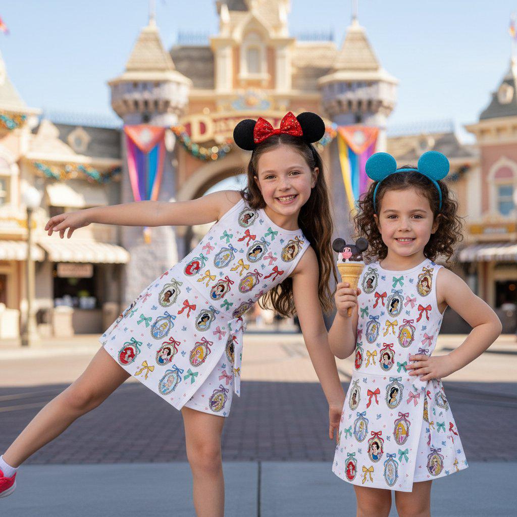 Beautiful Princess Mirror Tennis Dress, Ariel Belle Cinderella Bow Outfit, Matching Mother Daughter Princess Skort Dress