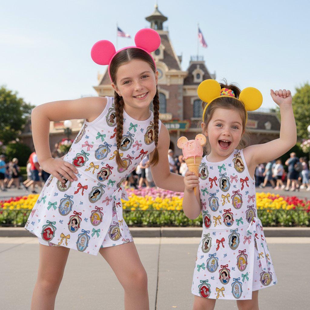 Beautiful Princess Mirror Tennis Dress, Ariel Belle Cinderella Bow Outfit, Matching Mother Daughter Princess Skort Dress