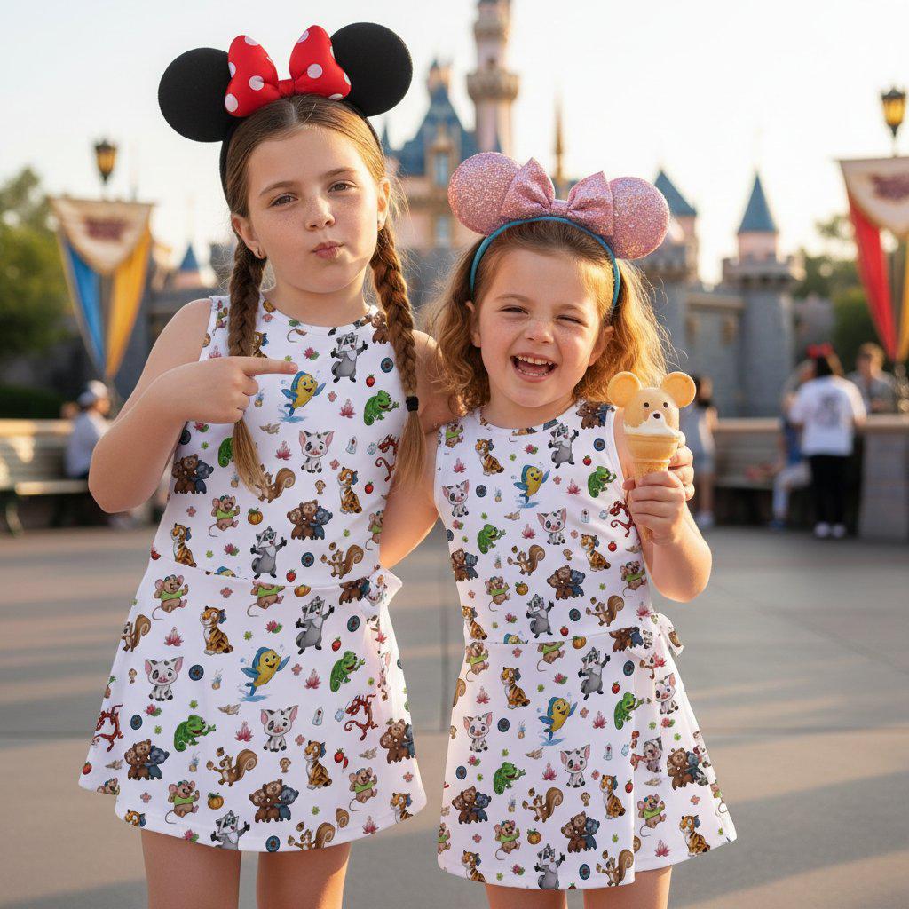 Disney Characters Tennis Dress, Magic Kingdom Disney Vacation Outfit, Bambi Flounder Pascal Pooh Apparel