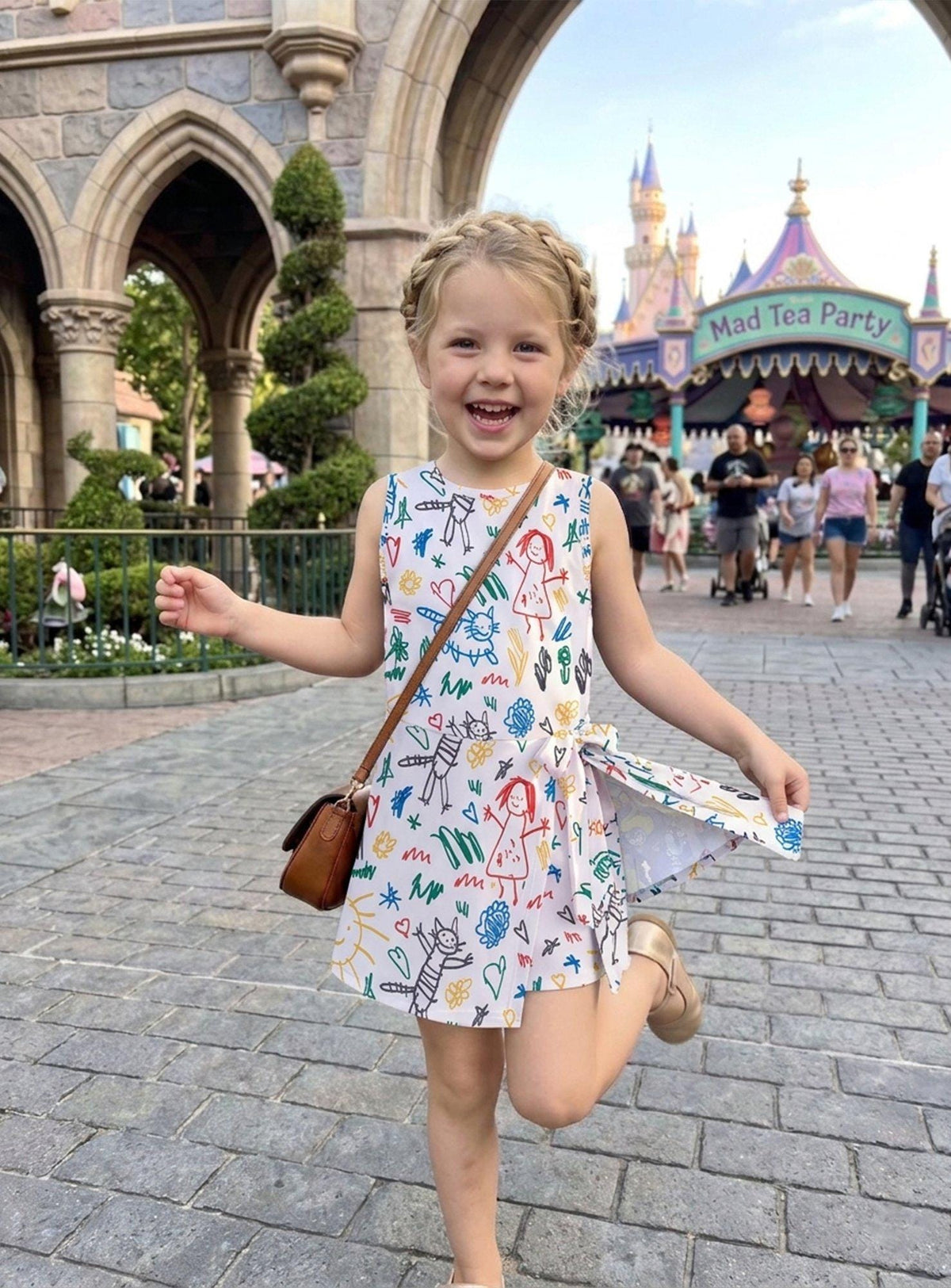 Colorful Doodle Print Tennis Dress, Hand Drawn Activewear Dress