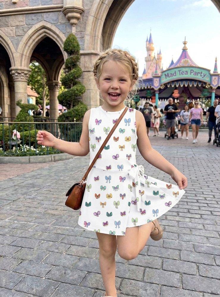 Pastel Coquette Bows Disney Princess Tennis Dress, Belle Ariel Cinderella Bow Apparel Wrap Dress