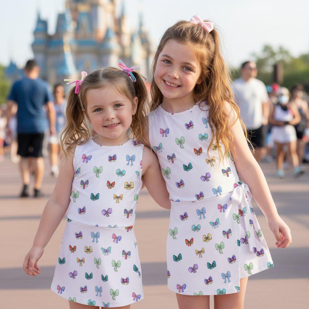 Pastel Coquette Bows Disney Princess Tennis Dress, Belle Ariel Cinderella Bow Apparel Wrap Dress